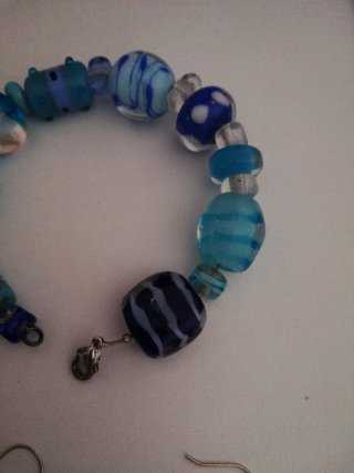 Conjunto Pulsera y Pendientes Azul de cristal