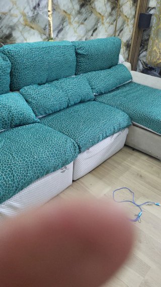 Sofá modular tela verde y blanco
