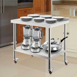 Tavolo di Preparazione in Acciaio Inox, 36 x 24 x 35 Pollici, Capacità di Carico 440lbs Tavolo da Lavoro in Metallo Robusto con Ripiano Inferiore Regolabile e 4 Ruote, Stazione di Lavoro...