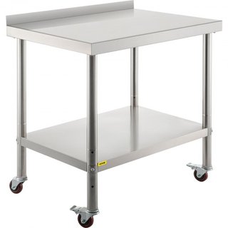 Tavolo di Preparazione in Acciaio Inox, 36 x 24 x 35 Pollici, Capacità di Carico 440lbs Tavolo da Lavoro in Metallo Robusto con Ripiano Inferiore Regolabile e 4 Ruote, Stazione di Lavoro...