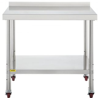 Tavolo di Preparazione in Acciaio Inox, 36 x 24 x 35 Pollici, Capacità di Carico 440lbs Tavolo da Lavoro in Metallo Robusto con Ripiano Inferiore Regolabile e 4 Ruote, Stazione di Lavoro...