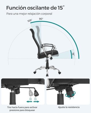 SONGMICS Sedia da Ufficio, Sedia da Scrivania Ergonomica