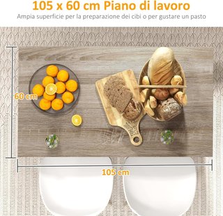 Isla de Cocina Con 2 Estantes Abiertos Y 2 Armarios Con Puertas, Mueble De Cocina en MDF, 105X60X82 Cm, Color Roble Y Negro