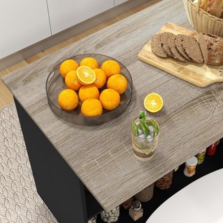 Isla de Cocina Con 2 Estantes Abiertos Y 2 Armarios Con Puertas, Mueble De Cocina en MDF, 105X60X82 Cm, Color Roble Y Negro