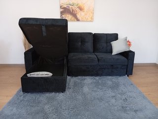 Sofá Cama PAU negro. Chaiselong. Cómodo. ¡OFERTA!