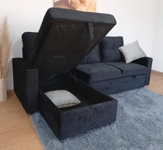 Sofá Cama PAU negro. Chaiselong. Cómodo. ¡OFERTA!