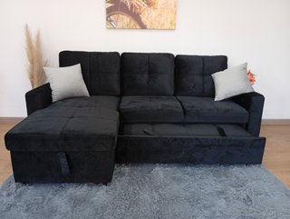 Sofá Cama PAU negro. Chaiselong. Cómodo. ¡OFERTA!