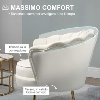 Poltrona Design Vintage in Velluto, Poltroncina Rétro per Camera, Soggiorno o Ufficio, Crema 79X77X77Cm