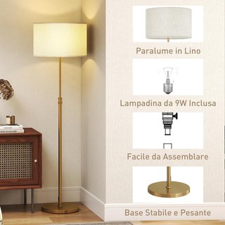 Lampada da terra con controllo remoto e luminosità regolabile 3000K-6000K, lampada dimmerabile con schermo in tessuto, per soggiorno e camera da letto, oro