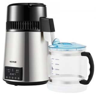 Destilador de Agua, 1 L/H, Fabricante de Agua Destilada de 4L con Temporizador de 0-99 H, Purificador de Agua de Encimera de 750W con Pantalla de Doble Temperatura, Polvo de Limpieza de Jarra de V...