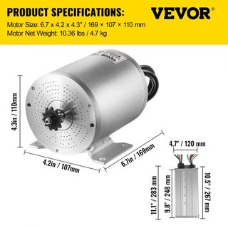Motor eléctrico sin escobillas DC 72V 3000W Kit de motor eléctrico sin escobillas 4900RPM con controlador y empuñadura de acelerador para scooter eléctrico, bicicleta eléctrica, motor de motocicle...