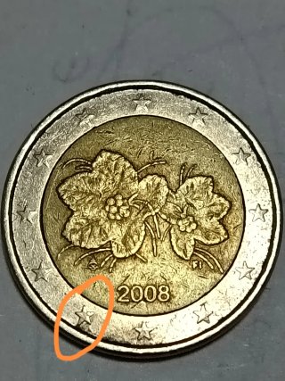 Moneda 2 euros Finlandia 2008 Error estrella