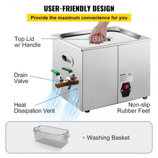 Limpiador Ultrasónico, Frecuencia Ajustable de 36KHz~40KHz, 15L 220V, Máquina de Limpieza Ultrasónica con Temporizador Digital y Calentador, Limpiador de Laboratorio para Joyería, Relojes, Gafas, ...
