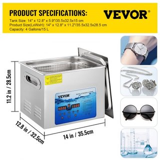 Limpiador Ultrasónico, Frecuencia Ajustable de 36KHz~40KHz, 15L 220V, Máquina de Limpieza Ultrasónica con Temporizador Digital y Calentador, Limpiador de Laboratorio para Joyería, Relojes, Gafas, ...