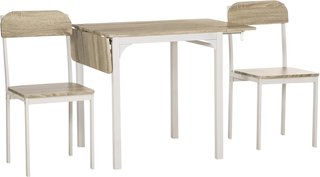 Set da Pranzo per 2 Persone, Tavolo Pieghevole in Legno e Metallo con 2 Sedie da Pranzo per Cucina e Soggiorno, Legno Naturale