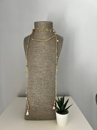 Collar Infinito Artesanal Dorado con Perlas