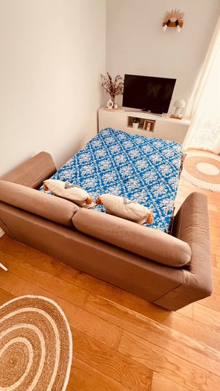 Sofá Cama Beige Tela