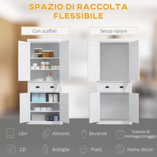 Mueble de Cocina con Armario Superior e Inferior y Cajón Central en MDF, Aglomerado y Metal, 76X40.5X184 Cm, Blanco