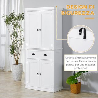 Mueble de Cocina con Armario Superior e Inferior y Cajón Central en MDF, Aglomerado y Metal, 76X40.5X184 Cm, Blanco