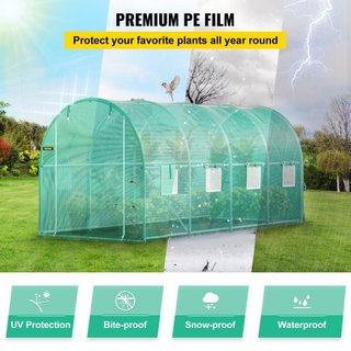 Invernadero de túnel portátil, 4.5 x 2 x 2 m / 15 x 7 x 7 ft Casa de plantas con arcos de acero galvanizado, 1 viga superior, 2 postes diagonales, 2 puertas con cremallera y 8 ventanas enrollables...