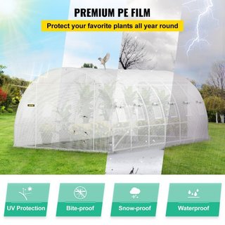 Invernadero de túnel portátil, 609.6 x 304.8 x 213.4 cm Casa caliente para plantas con arcos de acero galvanizado, 3 vigas superiores, 4 postes diagonales, 2 puertas con cremallera y 12 ventanas e...