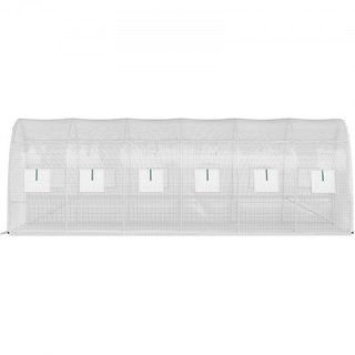 Invernadero de túnel portátil, 609.6 x 304.8 x 213.4 cm Casa caliente para plantas con arcos de acero galvanizado, 3 vigas superiores, 4 postes diagonales, 2 puertas con cremallera y 12 ventanas e...