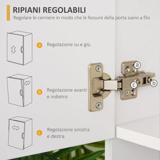 Credenza da Cucina e Soggiorno, Moderna Credenza in Legno Bianco, 2 Armadi, Ripiani Regolabili, 1 Ripiano Aperto e 3 Cassetti, 80X39.5X183.5Cm