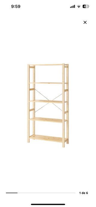Estantería madera pino 5 baldas IVAR