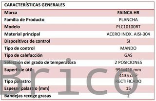 Plancha Gas Acero Rectificado Serie 100 - PLC10100RT