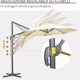 Sombrilla de Jardín Descentrada 3X2.5 M Giratoria a 360° Con Angulación Regulable