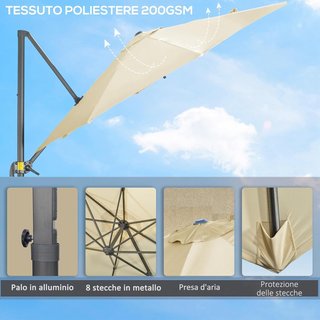 Sombrilla de Jardín Descentrada 3X2.5 M Giratoria a 360° Con Angulación Regulable