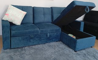 Sofá Cama PAU Azul. Chaiselong. Cómodo. ¡OFERTA!