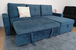 Sofá Cama PAU Azul. Chaiselong. Cómodo. ¡OFERTA!
