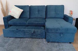 Sofá Cama PAU Azul. Chaiselong. Cómodo. ¡OFERTA!
