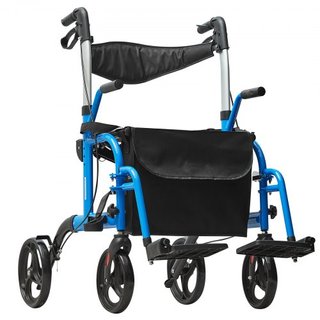 Caminador y Silla de Transporte 2 en 1 para Personas Mayores, Combo de Caminador Plegable y Silla de Ruedas con Reposapiés, Caminador de Movilidad de Aluminio Ligero con Mango Ajustable, Ruedas pa...