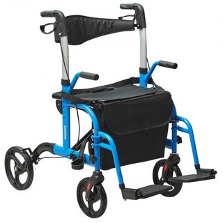 Caminador y Silla de Transporte 2 en 1 para Personas Mayores, Combo de Caminador Plegable y Silla de Ruedas con Reposapiés, Caminador de Movilidad de Aluminio Ligero con Mango Ajustable, Ruedas pa...