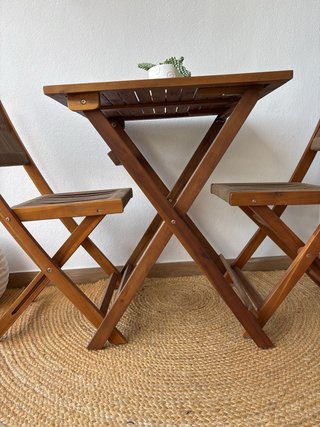 Mesa y 2 Sillas Madera Terraza
