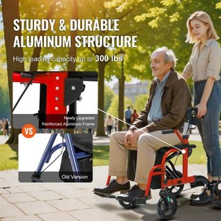 2 en 1 Andador Rollator y Silla de Transporte para Personas Mayores, Combo de Andador Plegable y Silla de Ruedas con Reposapiés, Andador de Movilidad de Aluminio Ligero con Mango Ajustable, Ruedas...