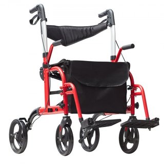 2 en 1 Andador Rollator y Silla de Transporte para Personas Mayores, Combo de Andador Plegable y Silla de Ruedas con Reposapiés, Andador de Movilidad de Aluminio Ligero con Mango Ajustable, Ruedas...