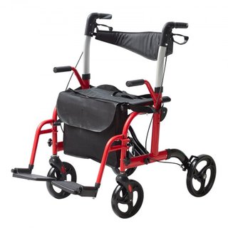 2 en 1 Andador Rollator y Silla de Transporte para Personas Mayores, Combo de Andador Plegable y Silla de Ruedas con Reposapiés, Andador de Movilidad de Aluminio Ligero con Mango Ajustable, Ruedas...