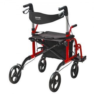 2 en 1 Andador Rollator y Silla de Transporte para Personas Mayores, Combo de Andador Plegable y Silla de Ruedas con Reposapiés, Andador de Movilidad de Aluminio Ligero con Mango Ajustable, Ruedas...
