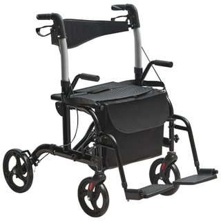 Caminador y silla de transporte 2 en 1 para personas mayores, combo de caminador plegable y silla de ruedas con reposapiés, caminador de movilidad de aluminio ligero con manillar ajustable, ruedas...