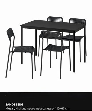Mesa y 4 sillas, negro, 110x67 cm