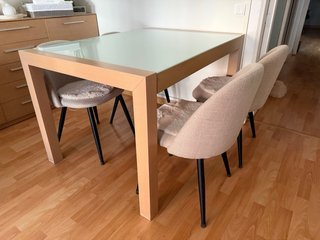 Mesa comedor cristal y madera *NO INCLUYE SILLAS*