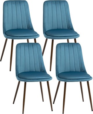 Seggiolini da Cucina Imbottitura, Set di 4 Pezzi in Poliestere e Acciaio, 47X55X86 Cm, Blu