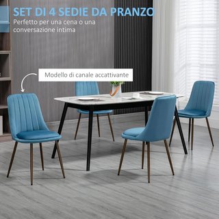 Seggiolini da Cucina Imbottitura, Set di 4 Pezzi in Poliestere e Acciaio, 47X55X86 Cm, Blu