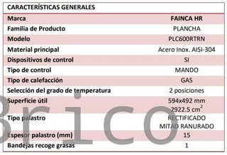 Plancha Gas Acero Rectificado Ranurada Serie 500 - PLC600RTRN
