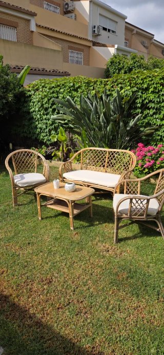 Conjunto Muebles Jardín Ratán y Madera