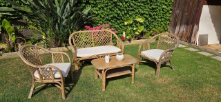 Conjunto Muebles Jardín Ratán y Madera
