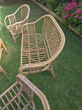 Conjunto Muebles Jardín Ratán y Madera